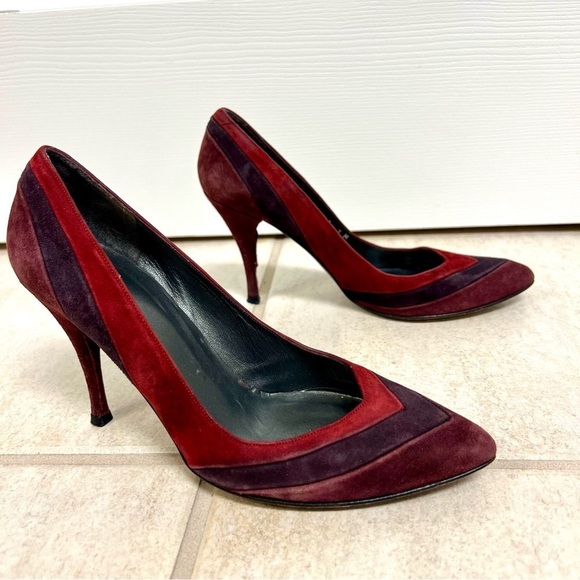 STUART WEITZMAN AUTH Women's Red Leather Suede Pumps Shoes Size 7M pointed toes - Picture 2 of 8